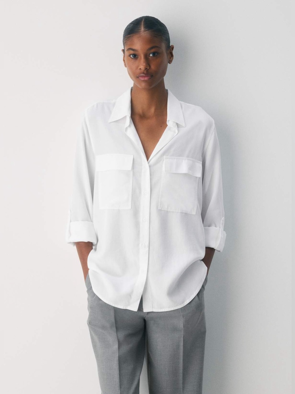 Aritzia Babaton White Utility Chambray Button-Down Shirt Size XL